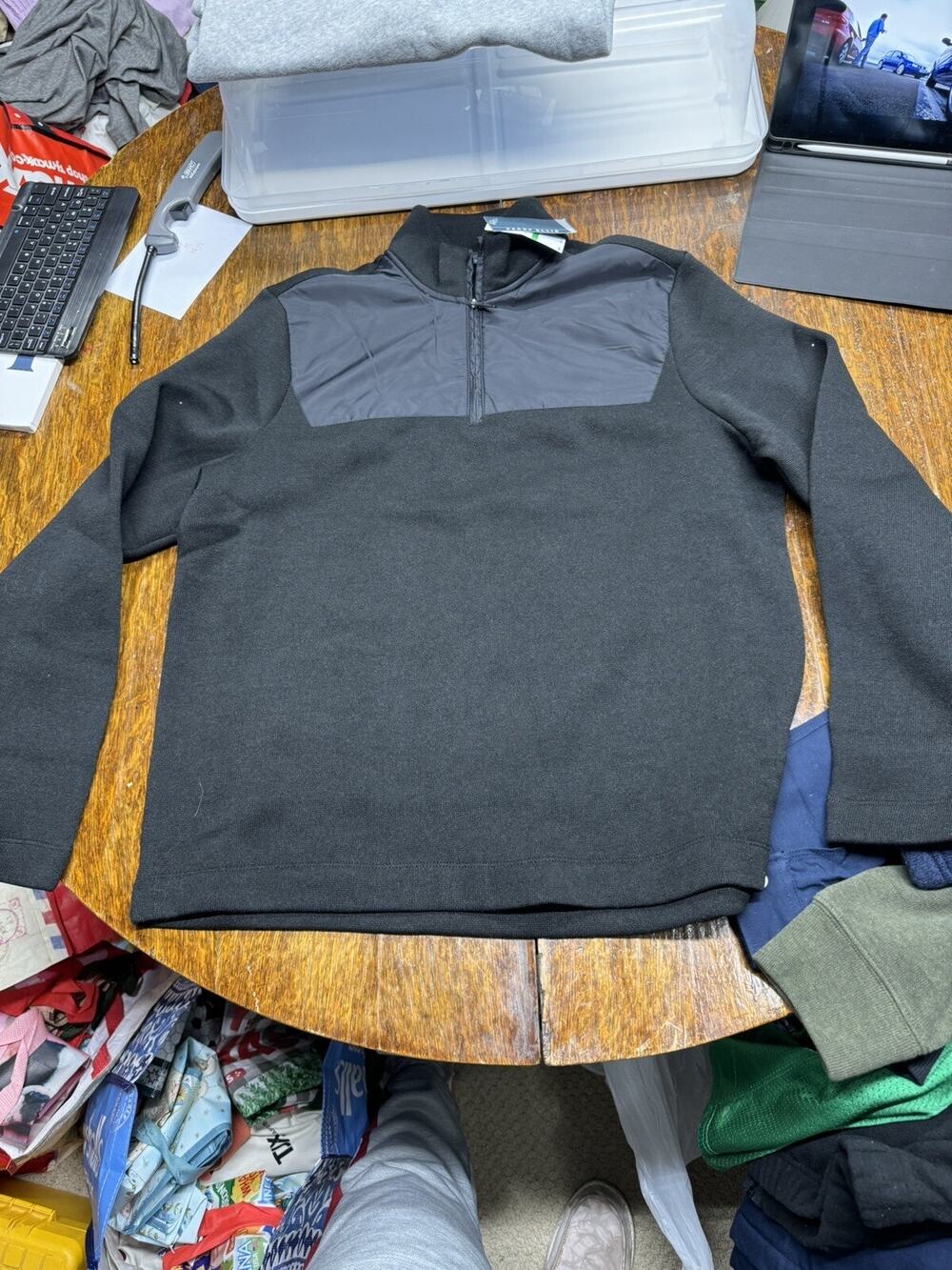 Perry Ellis Sweater Pullover Mens Large Black Mock Neck 1/4 Zip Long Sleeve